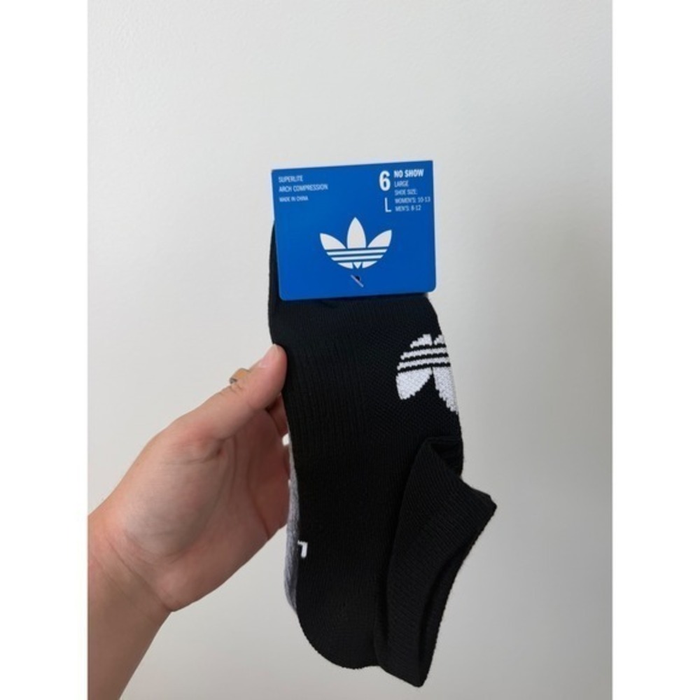 Adidas Originals Trefoil 6-Pack No Show Socks – Black/White/Grey – Unisex Large - Picture 2 of 4